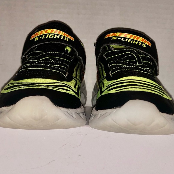 Skechers S-Lights Sneaker Shoes School Size 10 Black Neon Yellow Pre-owned - Picture 6 of 10